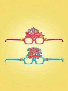 TOM & JERRY X SHEIN Funny Letter & Cartoon Patterns Red & Blue Party Paper Glasses Decoration - Red - View 2