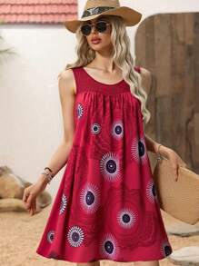 Plus Size Women's Summer Loose Floral Print Chiffon Dress - Multicolor - View 3