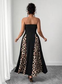 Elenzga Women Spaghetti Strap Patchwork Leopard Print Dress, Spring/Summer - Multicolor - View 2