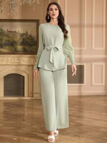Al Najma Ensemble 2 pièces femme, Top ample en chiffon à manches et pantalon long, style arabe