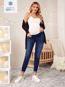 SHEIN Maternity High Waist Slim Fit Casual Versatile Denim Pants Maternity Jeans - Dark Wash - View 6