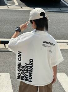 SHEIN Tween Boy Casual Short Sleeve Letter Graphic Shirt, Valentine's Day T-Shirt, Valentine's Day, Back Top School