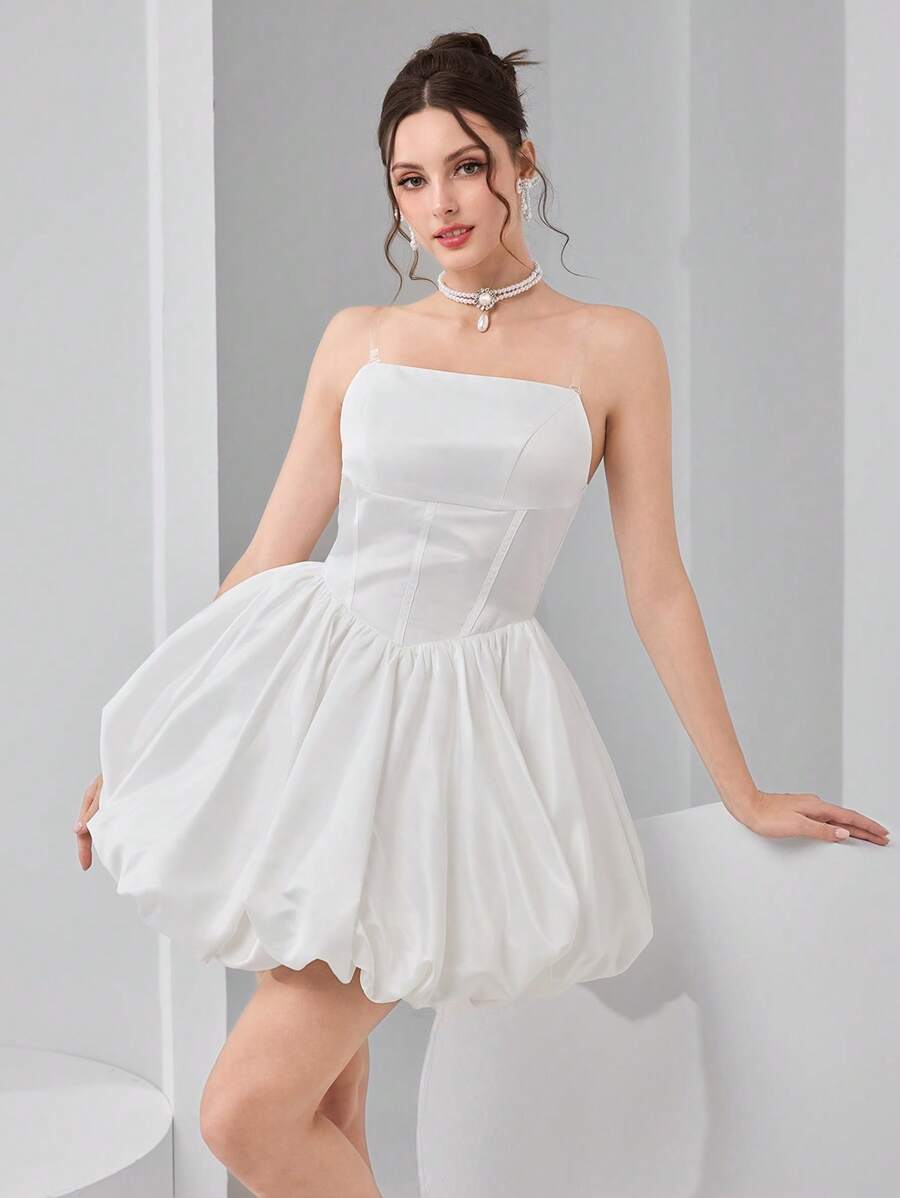 Modelyn 优雅郁金香形中长裙，纯色，无肩带，时尚夏季款式，女士夏季服装，白色毕业礼服，半身裙。 - 白色 - 查看 1