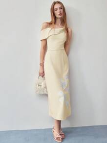 MOTF STUDIO VÁY Xẻ TÁN CÓ NƠ - Màu be - Xem 4