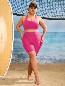 Swim SPRTY Plus Size Dambyxor med fickor - Skrikrosa - Visa 4