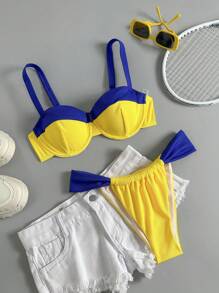 Swim Basics Minimalist Strap Swim Top & Triangle Swim Bottoms, Stylish Swimsuit Set For Summer - Multicolor - View 1