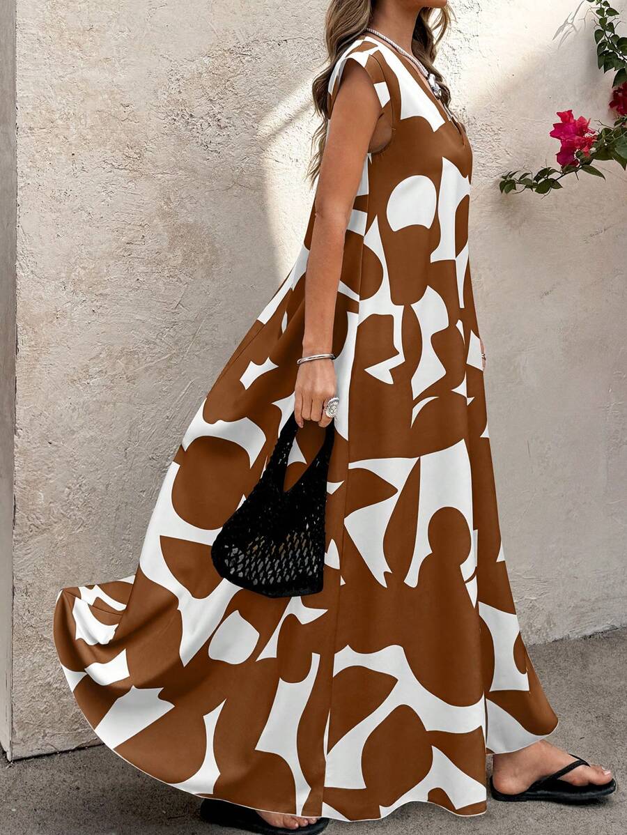 SHEIN Holidaya Váy dài họa tiết cổ điển dành cho nữ Quần áo mùa thu Quần áo mùa thu - Nhiều màu - Xem 1