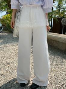 DAZY Women's Lace Splice 2 In 1 Skirt, Decorated Casual Straight Leg Loose Pants - White - View 4