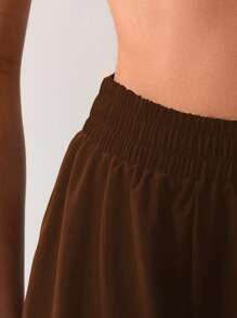 Swim Lushoire Women's Summer Casual Solid Color Elastic Waist Beach Pants - Coffee Brown - View 4