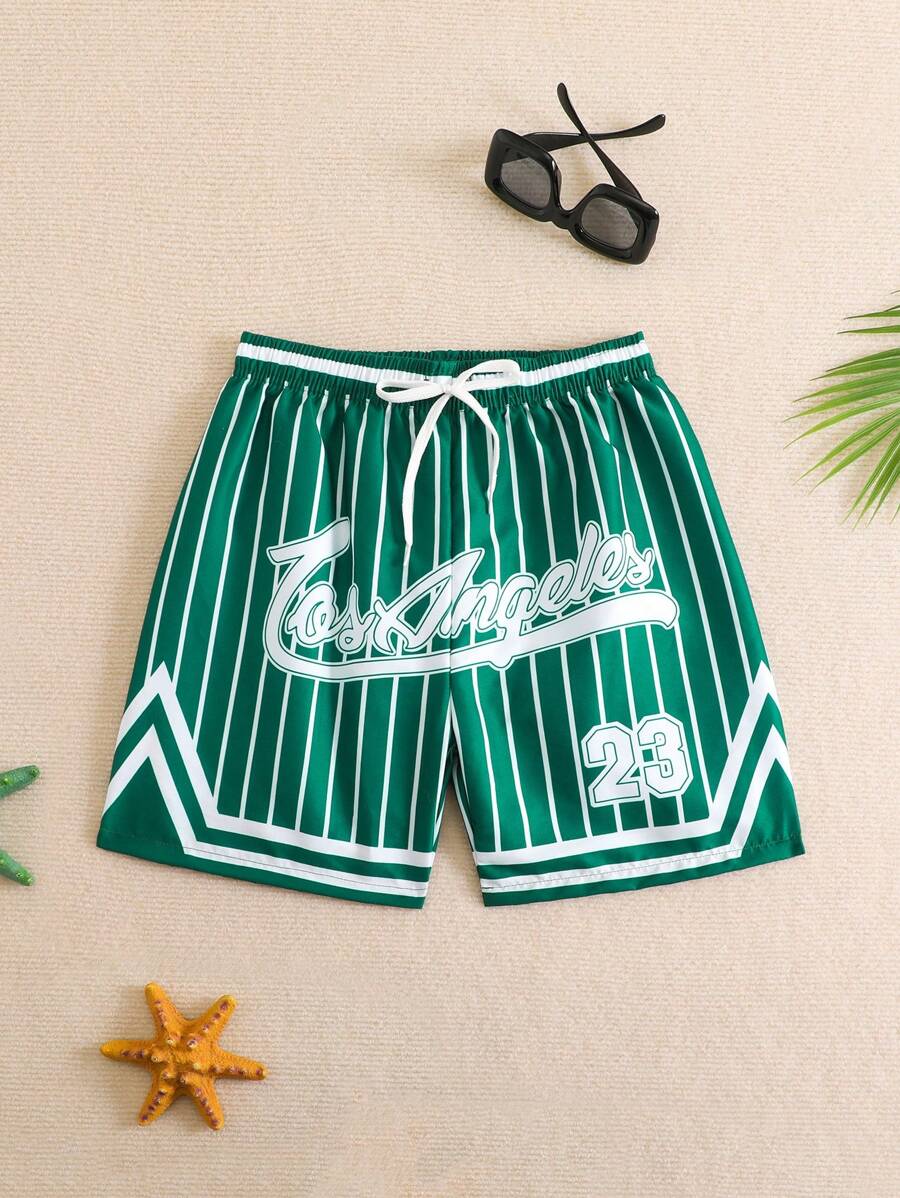 SHEIN Tween Boy Swimwear And Beach Shorts, Printed Design, Suitable For Summer Beach - Multicolor - View 1