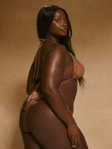 MUSERA Plus Eyelet Thread Detail Tie Side Bikini Bottom Only Boho Summer Vacation Swim Holiday Beach Sexy Cute Elegant - Brown - View 4