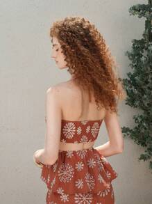 SHEIN MOD Brick Red Hollow Lace-Up Backless Bohemian Top, Vintage Vacation Camisole, Beach Women's Wear, Summer Top, Going Out Top, Tea Party Women's Wear, Western Style Women's Wear