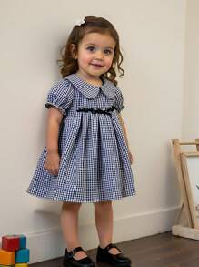 SHEIN 女婴时尚休闲蝴蝶结格子连衣裙，适合专属夏季外出 - 彩色 - 查看 8