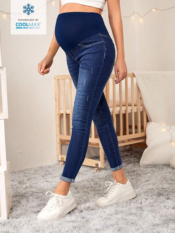 SHEIN سراويل جينز للحوامل ذات خصر عالي وبناءة رشيقة ومتعددة الاستخدامات