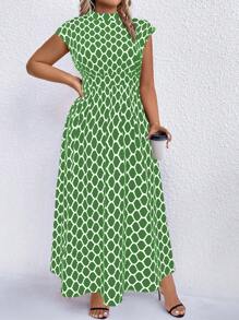 SHEIN Clasi 加大圆点印花立领连衣裙 女式超长款服装 - 彩色 - 查看 1