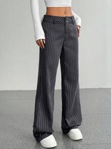 Flirla Tall Women's Casual Straight Leg Loose Striped Pants, Versatile Fall Cloth For Women - Grey - View 6