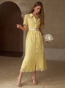MOTF PREMIUM LACE BELTED DRESS - Yellow - View 5