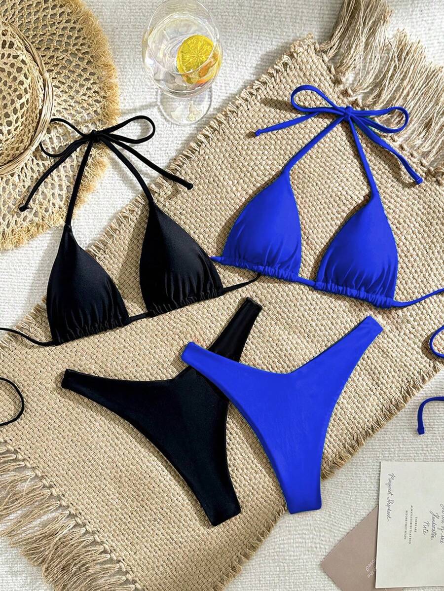 Swim Vcay Women Holiday Beach Solid Color Swimsuit Set For Summer Beach Vacation - Multicolor - View 1