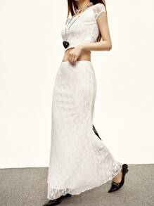 Rina Fox Women's Lace Raglan Sleeve Cropped Top And Bodycon Skirt 2pcs Set - White - View 7