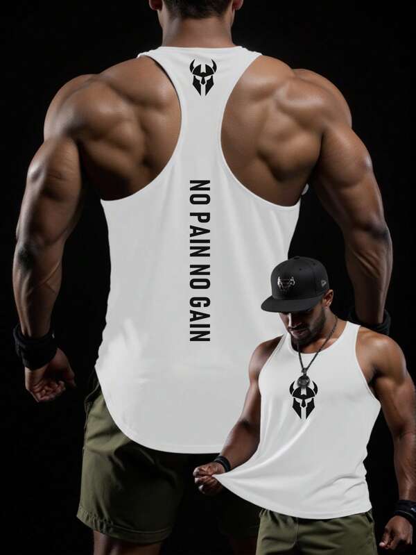 Manfinity Fitness Canotta smanicata da uomo con motivo di senso muscolare, abbigliamento da allenamento alla moda, top e canotte da running