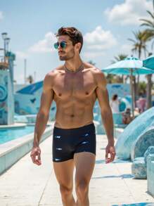 Manfinity Swimmode Men's Shark Print Elastic Waist Board Shorts Men Swim Trunks Couple - Black - View 5