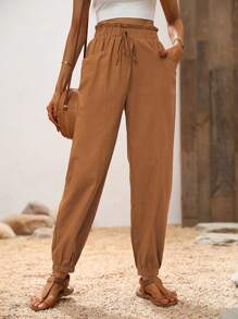 Breezaya Vacation Casual Solid Color Jogger Pants Fall Cloth For Women - Mustard Yellow - View 7