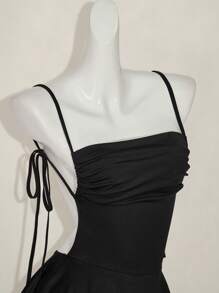 SHEIN ICON Đầm mini hở lưng màu đen dây chéo cho nữ - màu đen - Xem 5