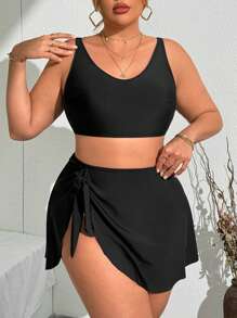 Swim Lushoire 大码女式休闲度假泳衣套装 - 黑色 - 查看 5