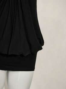 SHEIN ICON 链式领口紧身纯色无袖性感迷你连衣裙，夏季 - 黑色 - 查看 9