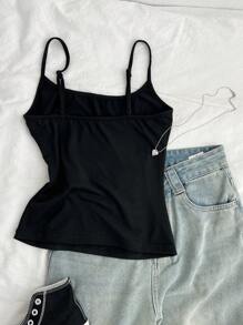 Attitoon Áo ba lỗ bó sát in họa tiết Brazil màu khối gợi cảm thường ngày dành cho nữ, phù hợp cho mùa hè - màu đen - Xem 2