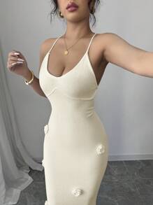 Elenzga Vestido casual de playa de malla 3D con estampado floral para mujeres