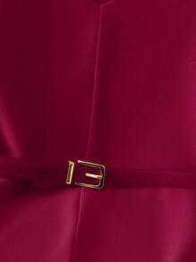 Franclia 女士勃艮第酒红色优雅简约 V 领衬衫，无腰带 - 酒紅色 - 查看 4