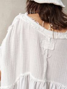 Bohemela 大码女式纯色短袖褶皱休闲上衣 - 白色 - 查看 2