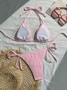 Swim Vcay Bộ đồ bơi bikini gợi cảm màu trơn đi biển mùa hè cho nữ - Hồng - Xem 2