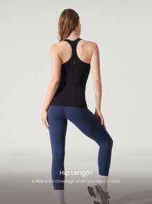 GLOWMODE Seamless Resilient U-Neck Racerback Hip Length Ribbed Active Tank Top Daily Casual Wear Removable Cups - Black - View 2