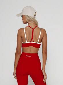 Musera Sport Contrast Double Strap Spaghetti Strap Sport Bra, Padel, Tennis, Pickleball Gym Fitness - Red - View 4