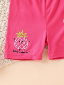 Baby Girls Can Wear Simple, Casual, Cute, Fun, And Lively Fruit Printed Shorts In Spring And Summer. Three Pieces Set - Multicolor - View 5