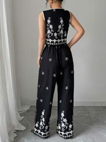 Chiquease 2 pièces/Set Femme Élégante Décontractée Minimaliste Débardeur Et Pantalon, Mode Quotidienne - Noir - Voir 2
