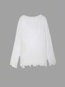 Manfinity Roghcode Plain Color Long Sleeve Sweater, Minimalist Fashion Suitable For Summer Long Sleeve Tops - Apricot - View 2