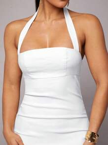 Silquee Vestido de lino color blanco sólido romántico para Día de San Valentín y cita nocturna, vestido plisado de escote en V para mujer, ideal para fiesta, cita romántica, invitada de boda, cóctel, uso diario, cumpleaños y vacaciones.