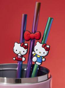 HELLO KITTY AND FRIENDS | SHEIN 3 Sets Of 8mm Cute Cartoon Straw Sleeves, Including Stainless Steel Straws And Straw Cleaning Brushes, Cup Accessories, Bowknot , Applicable To Cup 30 & 40 OZ - Multicolor - View 2
