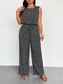EMERY ROSE Spring Summer Holiday Round Neck Sleeveless Elasticated Waist Ditsy Floral Jumpsuit