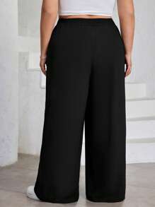 SHEIN CURVE+ Plus Size Women's Solid Color Pleated Pants, Black Loose Wide Leg Pants, Curve Plus, Boho Vacation