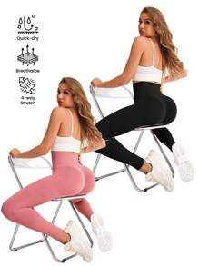 SHEIN Sports 简约纯色高腰无缝打底裤 - 彩色 - 查看 2