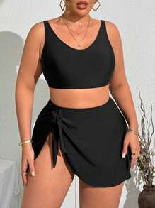 Swim Lushoire 大码女式休闲度假泳衣套装 - 黑色 - 查看 3