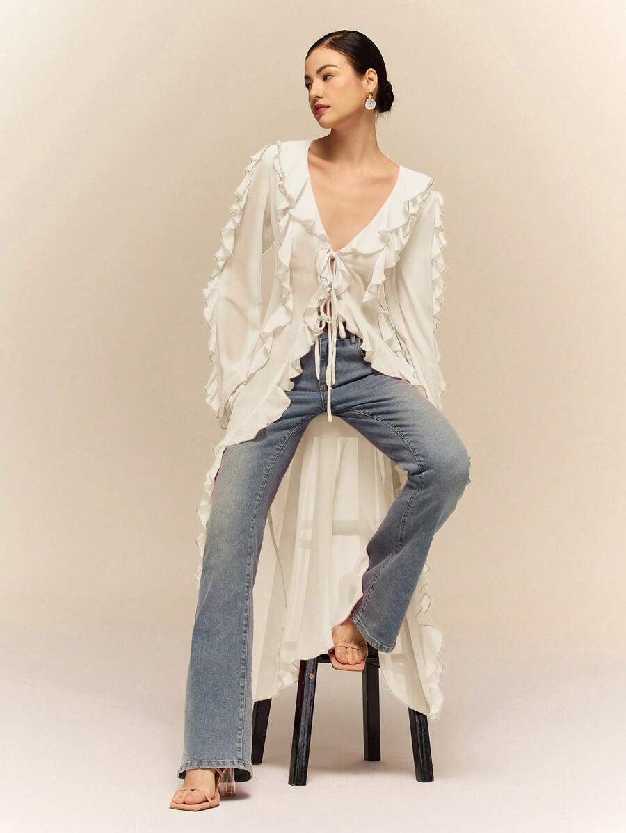 Poéselle Áo sơ mi thời trang màu trơn cho nữ, phù hợp cho mùa hè - Màu be - Xem 1