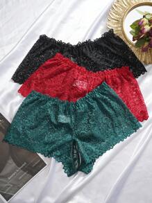 SHEIN 3pcs/Set Plus Size Lace Sexy Crotchless Panties Set - Multicolor - View 3