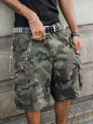 Manfinity EMRG Men's Casual Camouflage Print Denim Cargo Shorts Jorts For Summer, Camo Shorts Jorts For Men Going Out Hang Out Commute Street