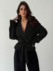 Firerie New Khaki Three-Dimensional Pocket Belt Women's Thin Windbreaker Jacket In Fall/Winter - Black - View 5