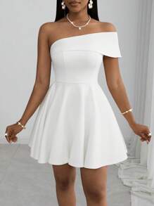 Slaydiva New Spring/Summer 2025 White Off-Shoulder Mini Dress - Elegant Holiday Fitted Mini Dress Suitable For Wedding, Music Festival, Party, Club, Dinner - White - View 8
